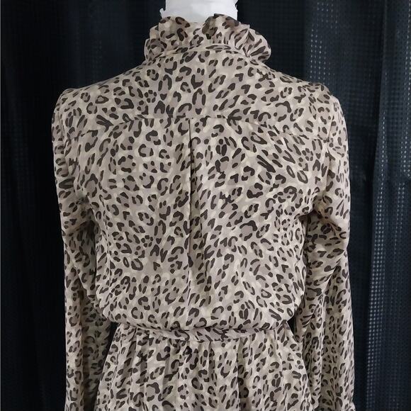 NWOT! ANN TAYLOR LOFT! BEIGE, CREAM, BROWN LEOPARD CHIFFON FLUTTERY DRESS! SZ 4 - Picture 7 of 11